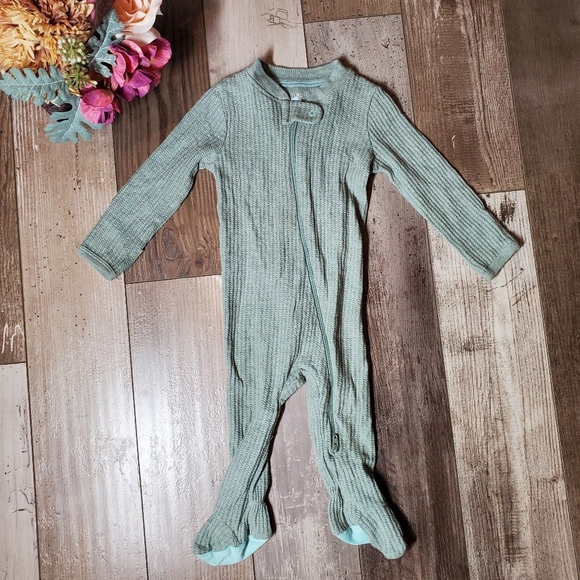 Cloud Island Sage Green Baby Waffle Knit One Piece Footie Size 3-6M NWOT - Picture 8 of 14